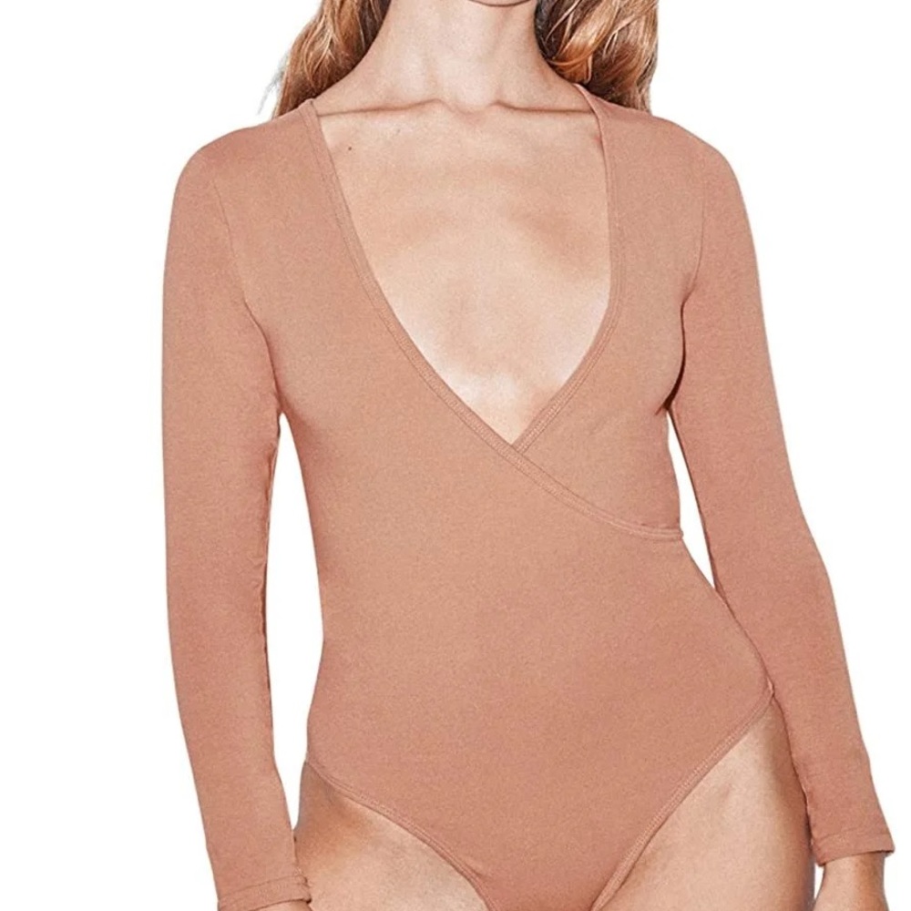 American Apparel Tan Long Sleeve Bodysuit